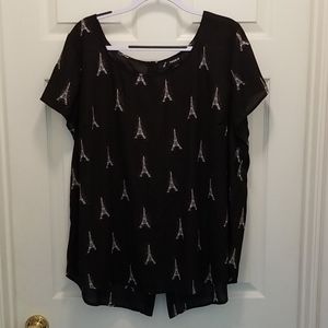 Black Button Back Eiffel Tower Glittery Top